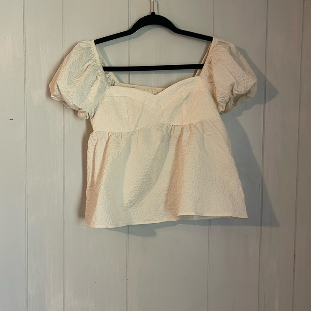 Off white blouse/ babydoll top with puff sleeves